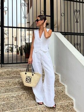 DISSH Banks White Linen Vest Size 6 V-Neck Button Down Sleeveless